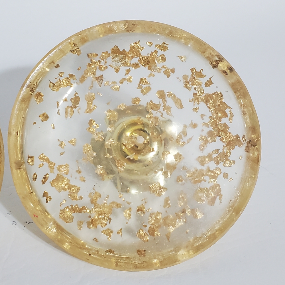 Pair Vintage Gold Flake Round Resin Candlestick Taper Holders - Picture 5 of 7